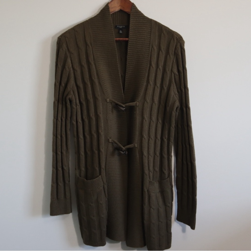 Talbots Women’s Olive Green Cable Knit Cardigan Size MP